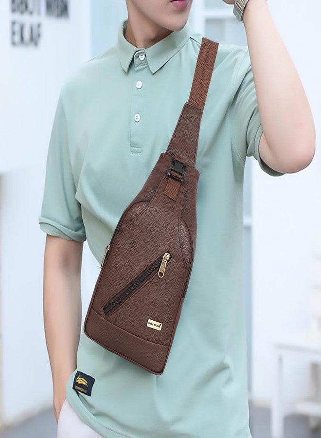 Half Moon Echelon Crossbody Sling Bag for Men Slim Vegan Leather Chest Bag for Men Women for Upto 8-inch iPad Small Shoulder Side Bag Water-resistant Mobile Passport Bag Travel Office (Phantom Brown) - Image 2